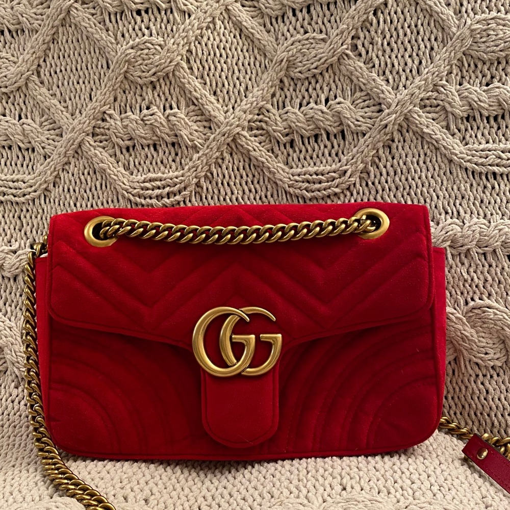Gucci Marmont Velvet Red Bag
